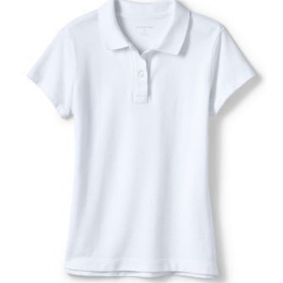 NWT LANDS' END GIRL'S SHORT SLEEVE FEMININE FIT MESH POLO SHIRT WHITE LARGE 6X-7 - Picture 1 of 6